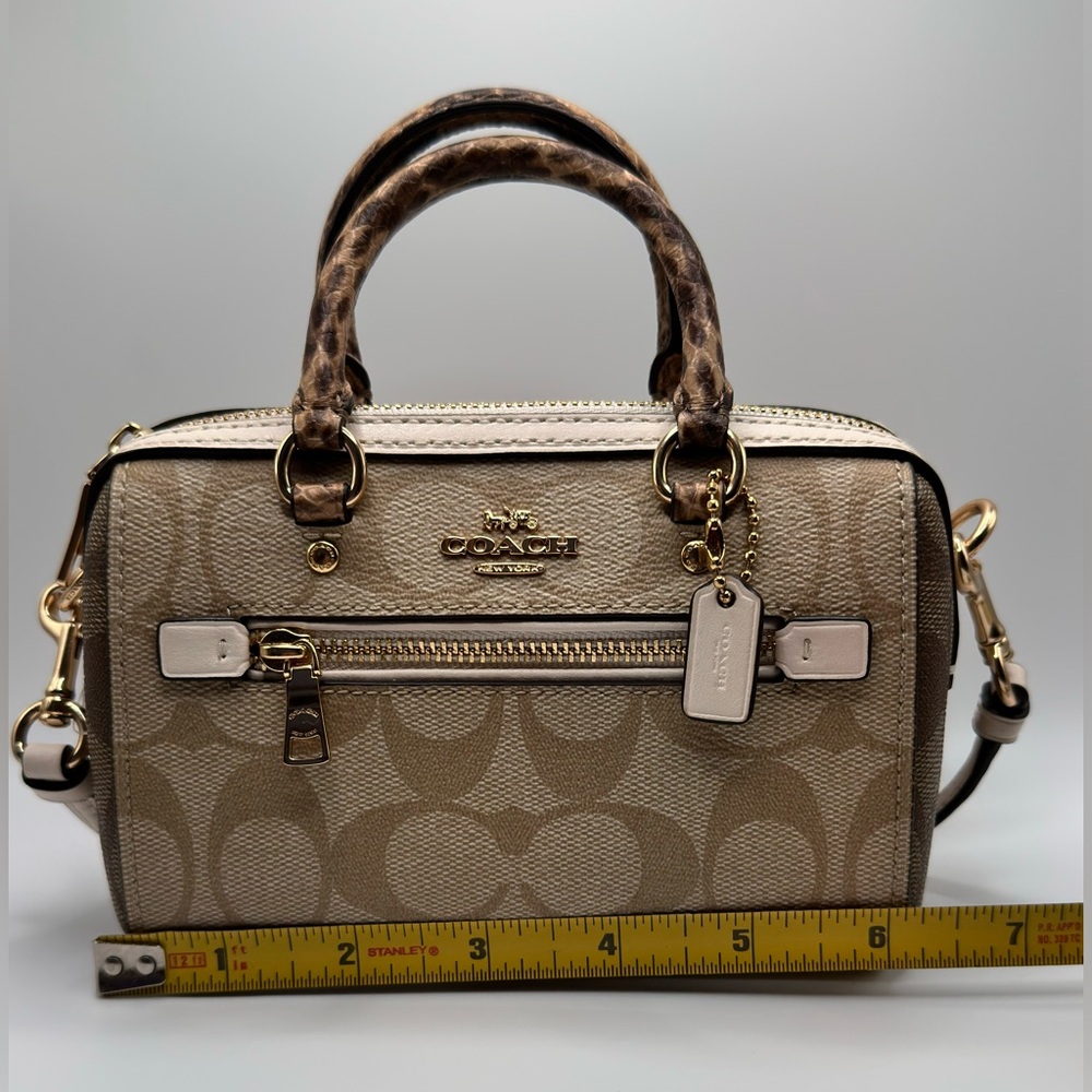 Coach NEW! Mini Rowan Signature Tan and Cream Canvas Crossbody Purse - Picture 4 of 16